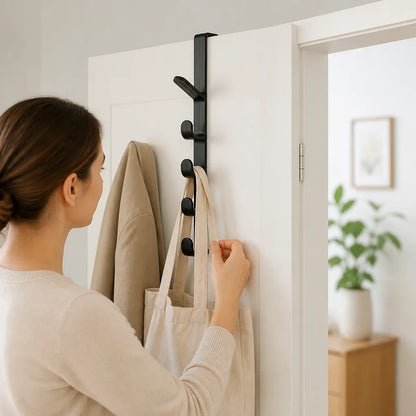 Over-the-Door Coat Rack 5 Hooks No-Tool Installation