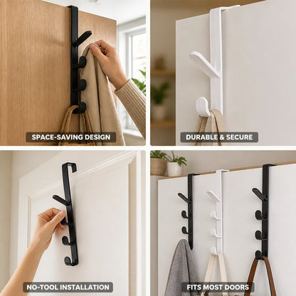 Over-the-Door Coat Rack 5 Hooks No-Tool Installation