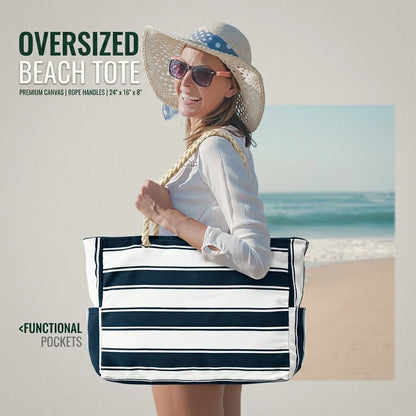 Oversized Beach Tote Waterproof & Sandproof Zippered Top