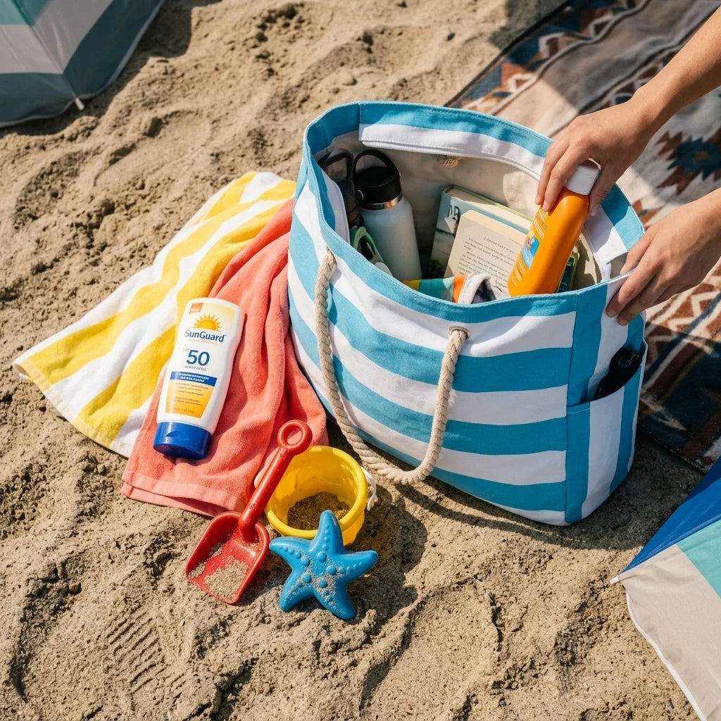 Oversized Beach Tote Waterproof & Sandproof Zippered Top