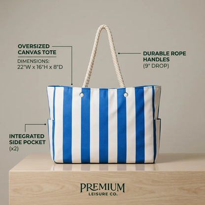 Oversized Beach Tote Waterproof & Sandproof Zippered Top