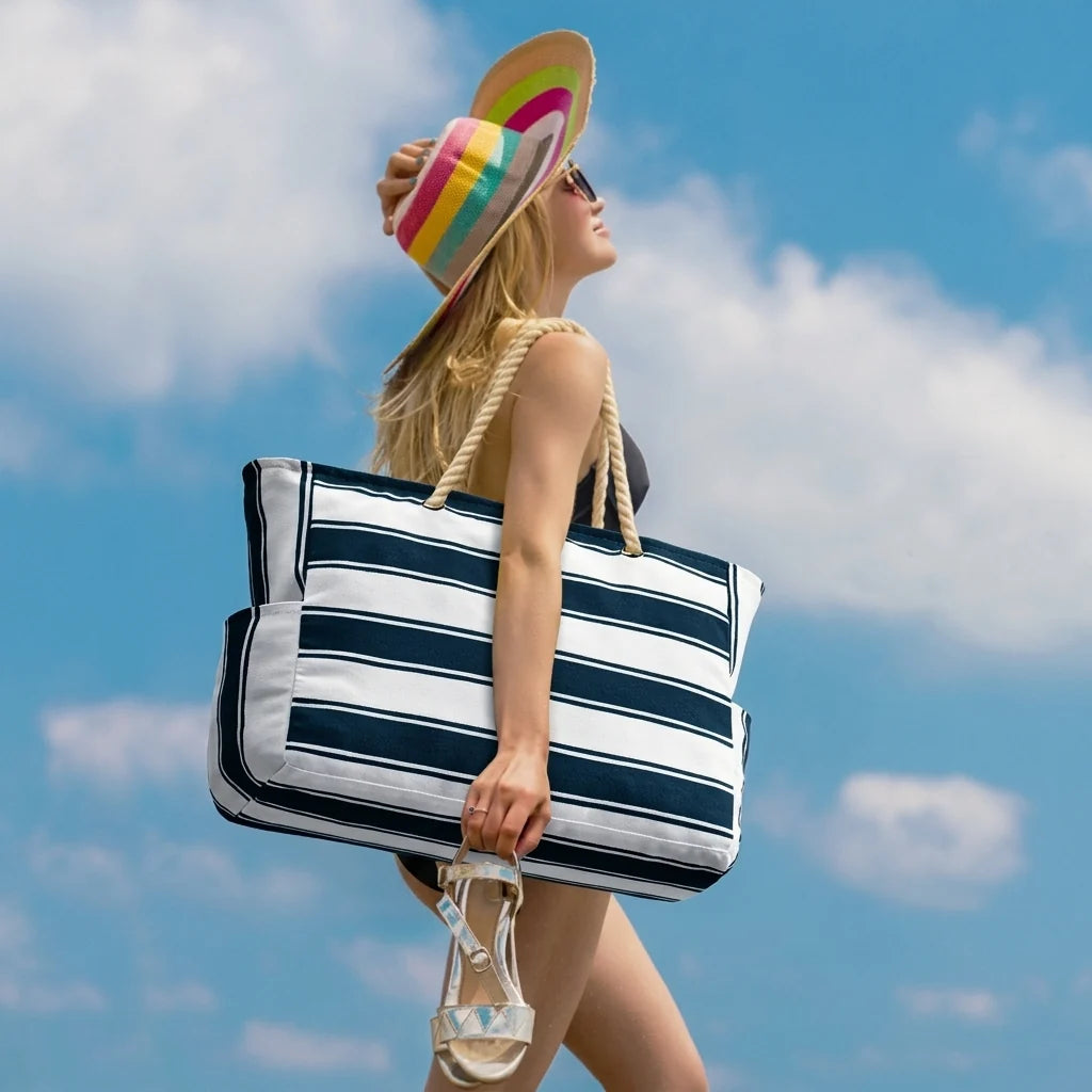 Oversized Beach Tote Waterproof & Sandproof Zippered Top