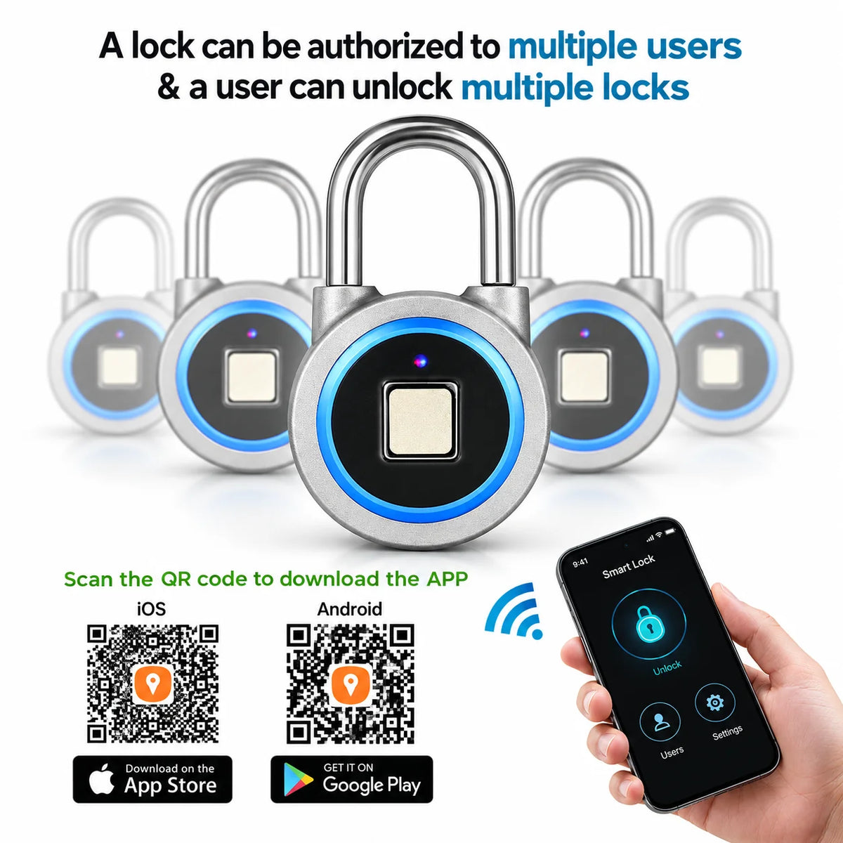 Padlock Fingerprint & Bluetooth App IP65