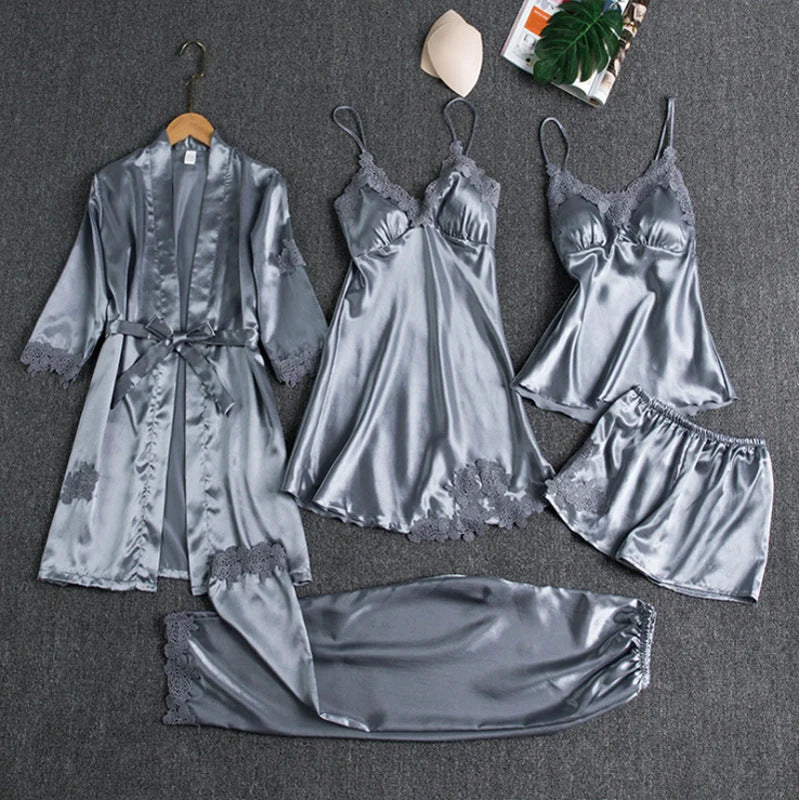 Pajama Set 5-Piece Silky Soft Kimono & Slip