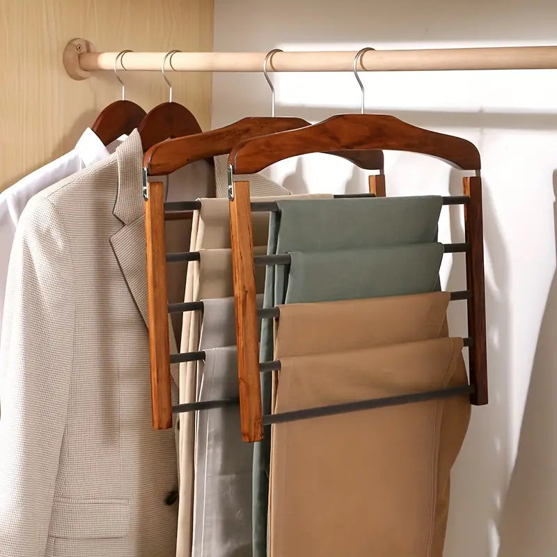 Pants Hanger Space-Saving Natural Wood 5 Bars
