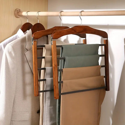 Pants Hanger Space-Saving Natural Wood 5 Bars