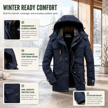 Parka Mid-Length Quilted & Fleece-Lined Detachable Hood