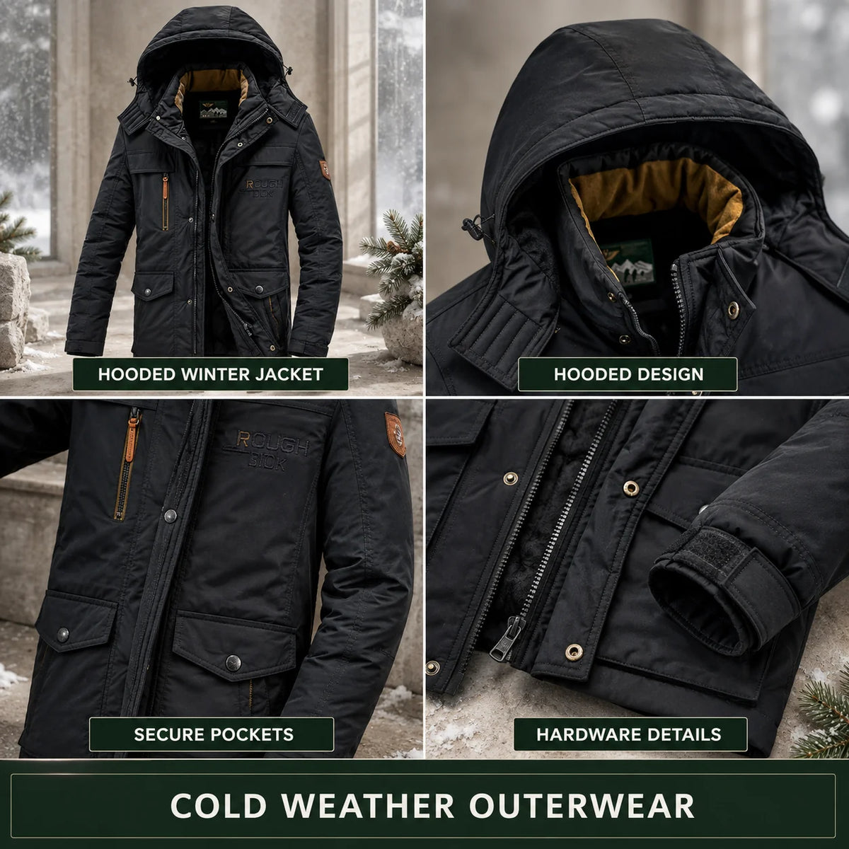 Parka Mid-Length Quilted & Fleece-Lined Detachable Hood