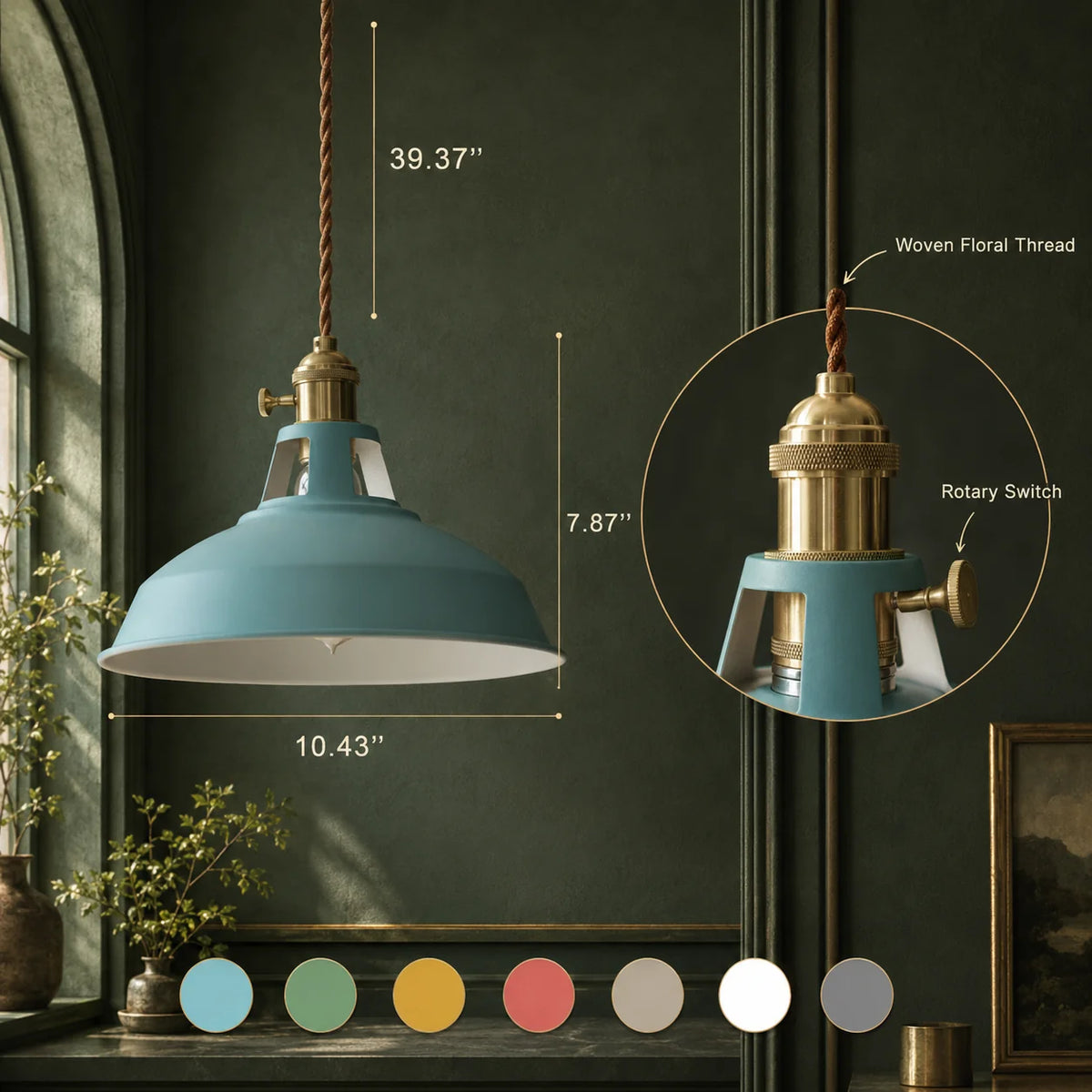Pendant Light Barn Shade Painted Iron & Adjustable Chain