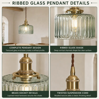 Pendant Light Glass Jar Shade Clear Or Green Warm Brass