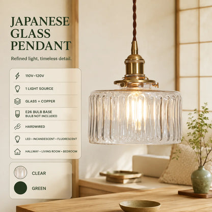 Pendant Light Glass Jar Shade Clear Or Green Warm Brass