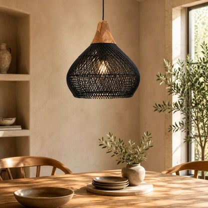 Pendant Light Handwoven Rattan Downward Facing Two Sizes