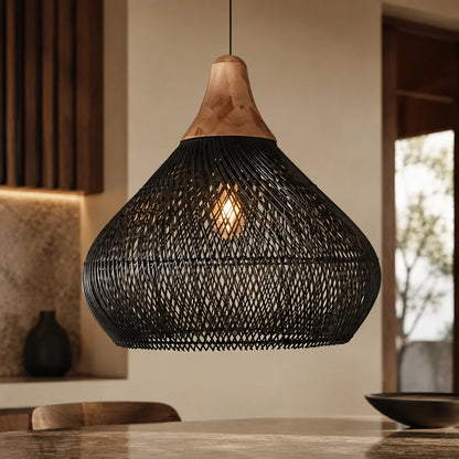 Pendant Light Handwoven Rattan Downward Facing Two Sizes