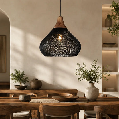 Pendant Light Handwoven Rattan Downward Facing Two Sizes