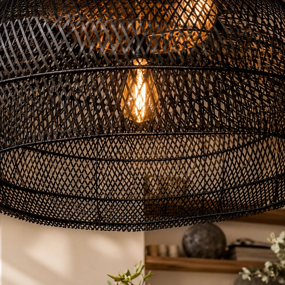 Pendant Light Handwoven Rattan Downward Facing Two Sizes