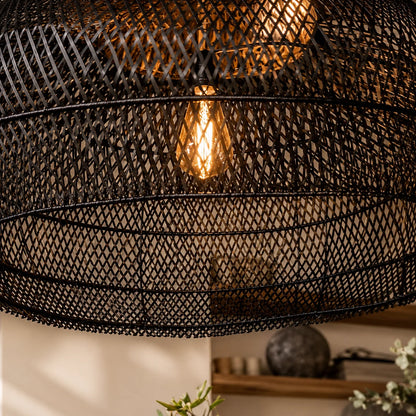 Pendant Light Handwoven Rattan Downward Facing Two Sizes