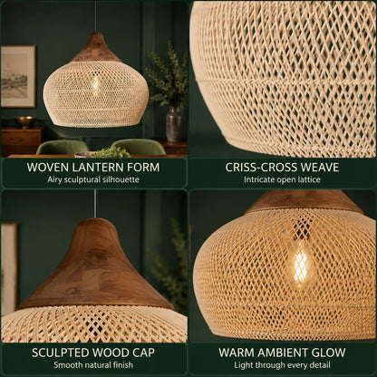 Pendant Light Handwoven Rattan Downward Facing Two Sizes