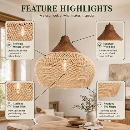Pendant Light Handwoven Rattan Downward Facing Two Sizes