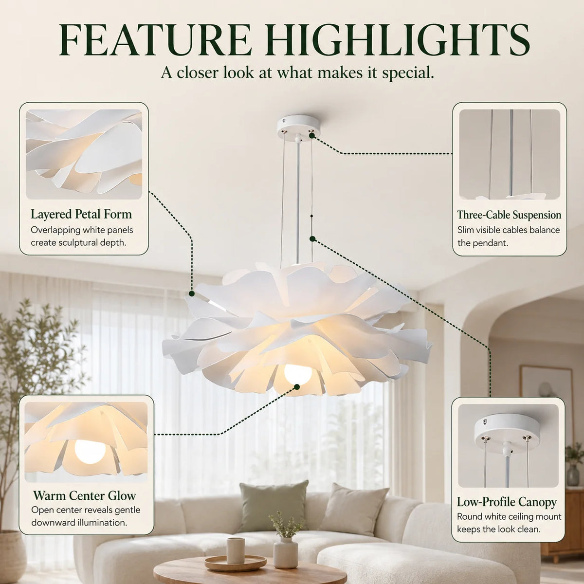 Pendant Light Layered Acrylic Petal Shade & Easy Clean