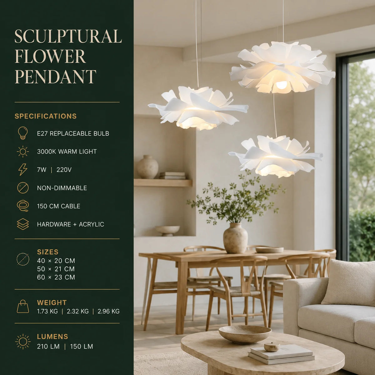 Pendant Light Layered Acrylic Petal Shade & Easy Clean