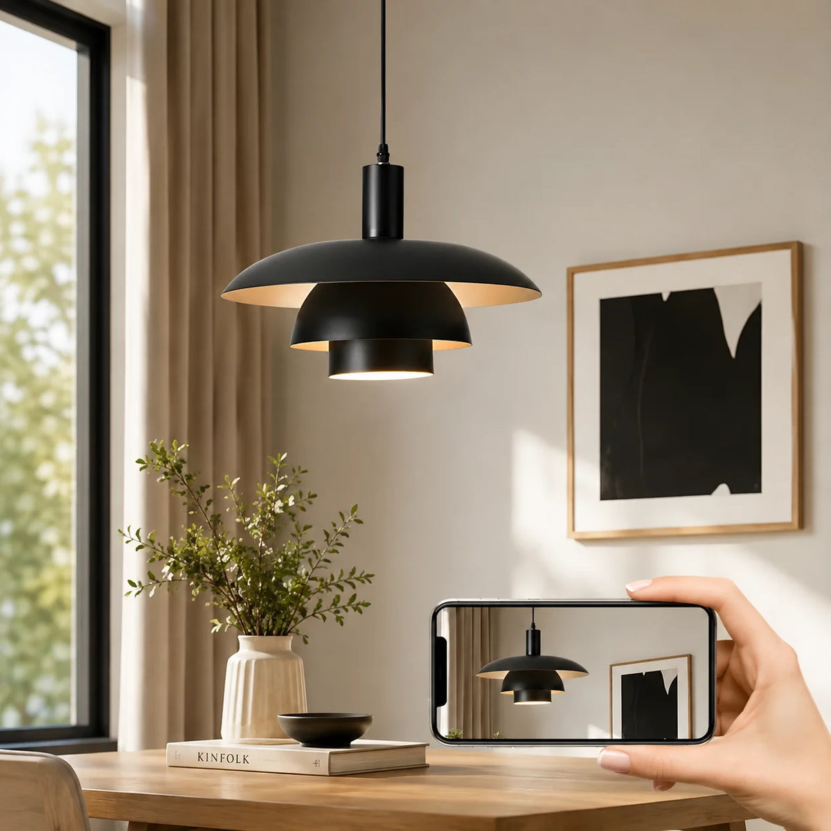Pendant Light Metal Multi-Tier Dome Adjustable Height