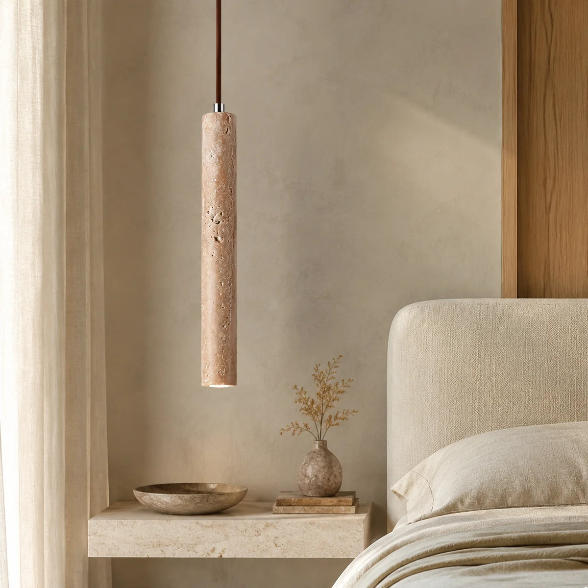 Pendant Light Natural Travertine Cylinder Warm 3000K