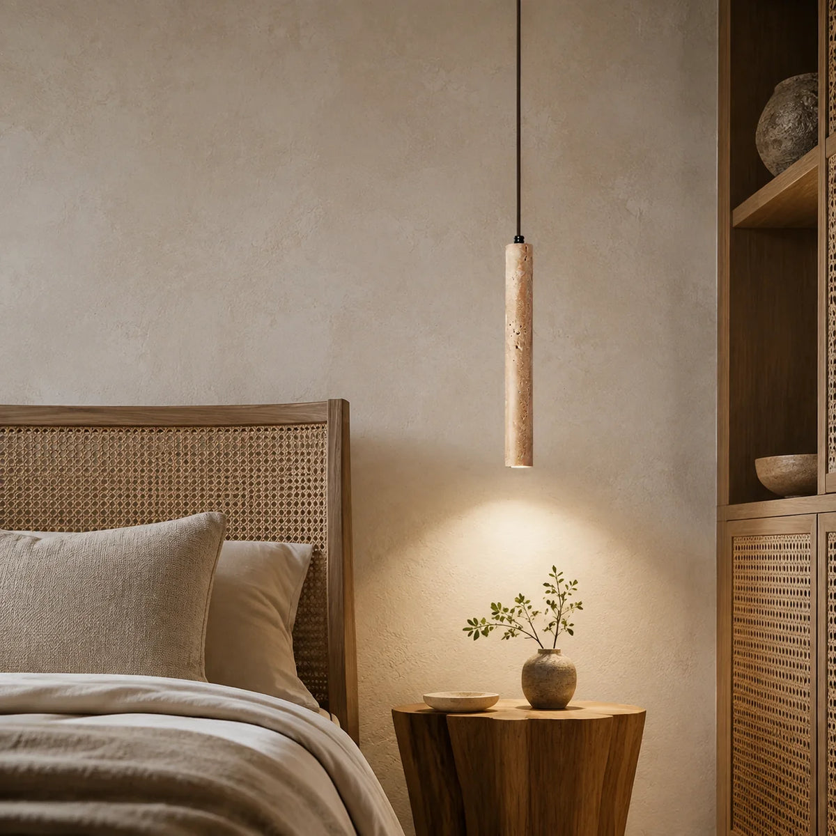 Pendant Light Natural Travertine Cylinder Warm 3000K