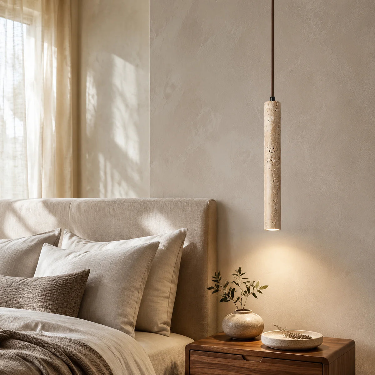 Pendant Light Natural Travertine Cylinder Warm 3000K
