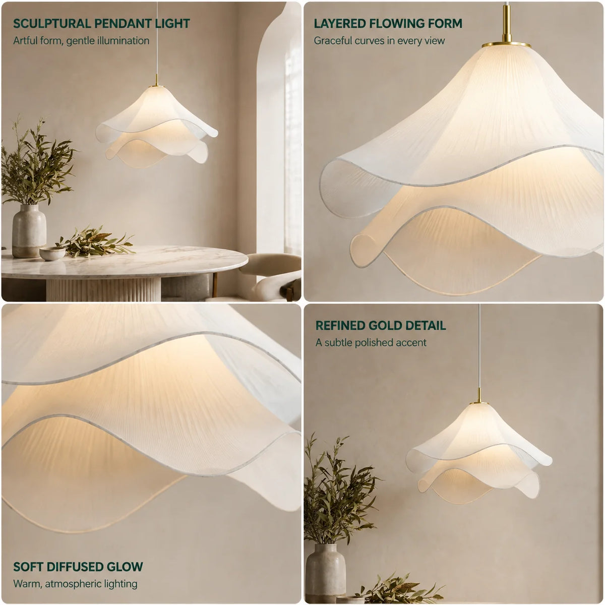 Pendant Light Pleated Fabric Shade Soft Diffuse Glow