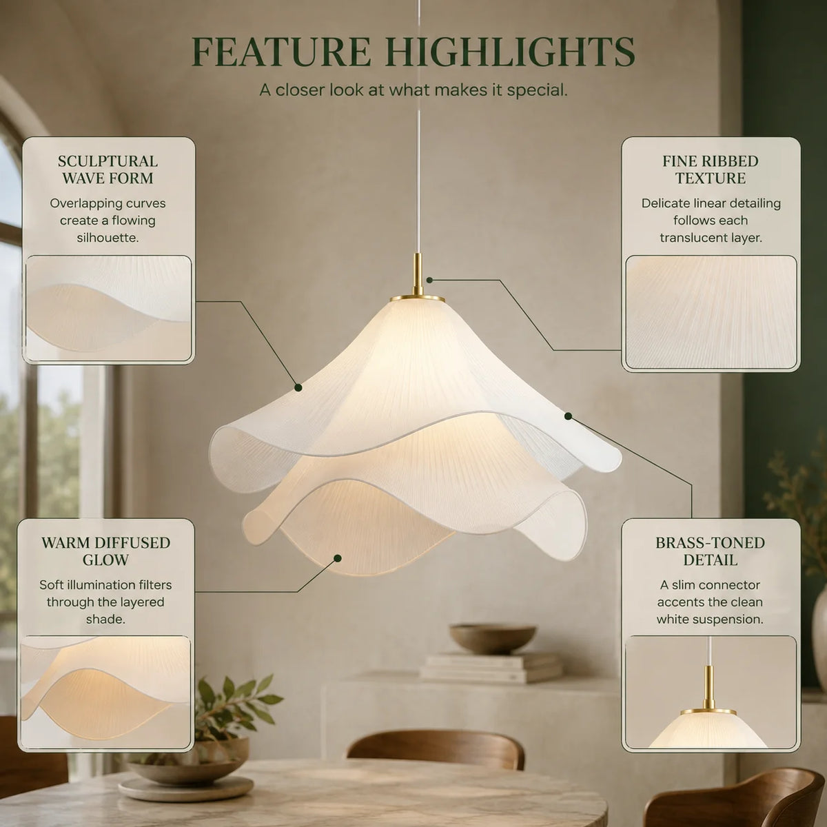 Pendant Light Pleated Fabric Shade Soft Diffuse Glow