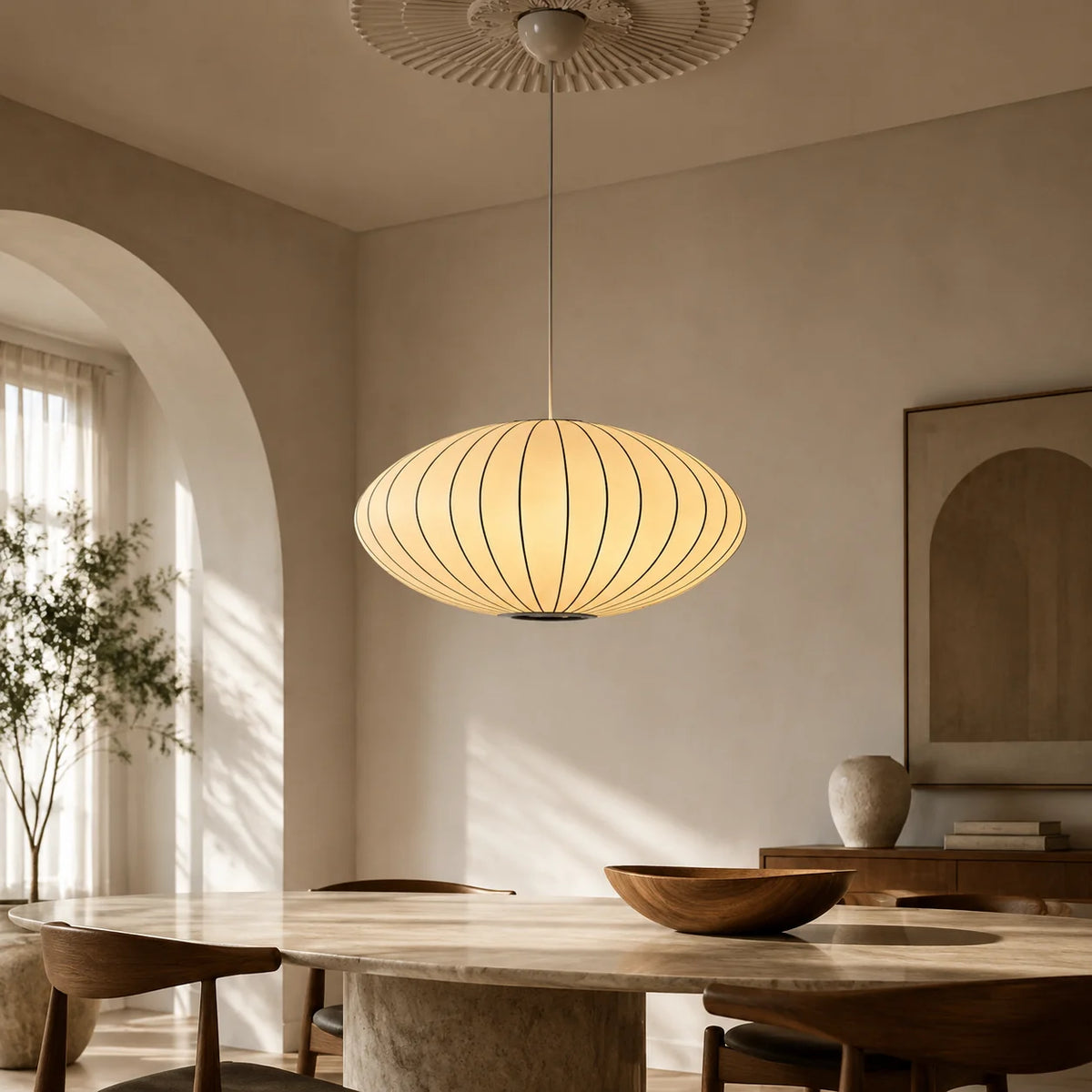 Pendant Light Ribbed Silk-Look Adjustable Brightness & Color Temp
