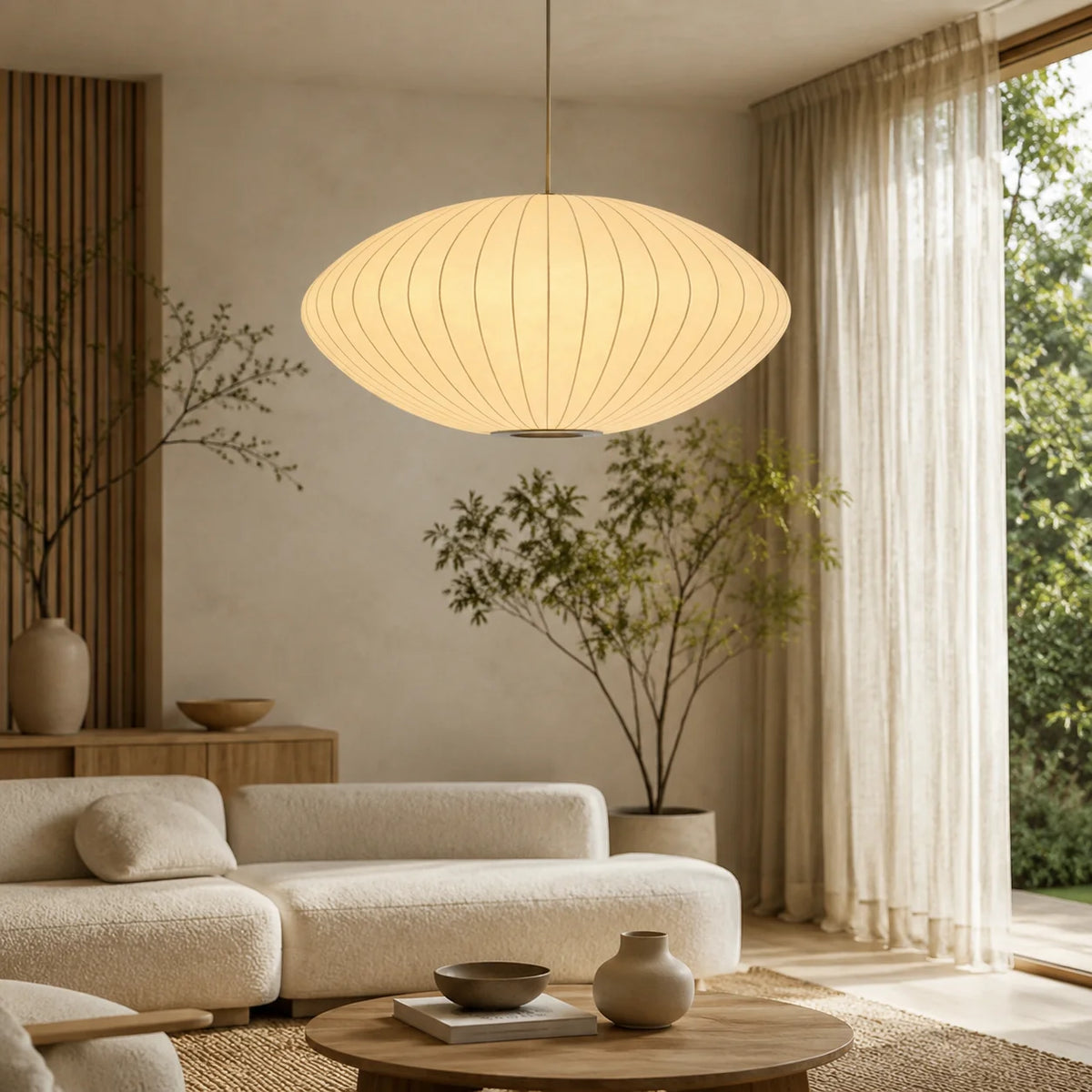 Pendant Light Ribbed Silk-Look Adjustable Brightness & Color Temp