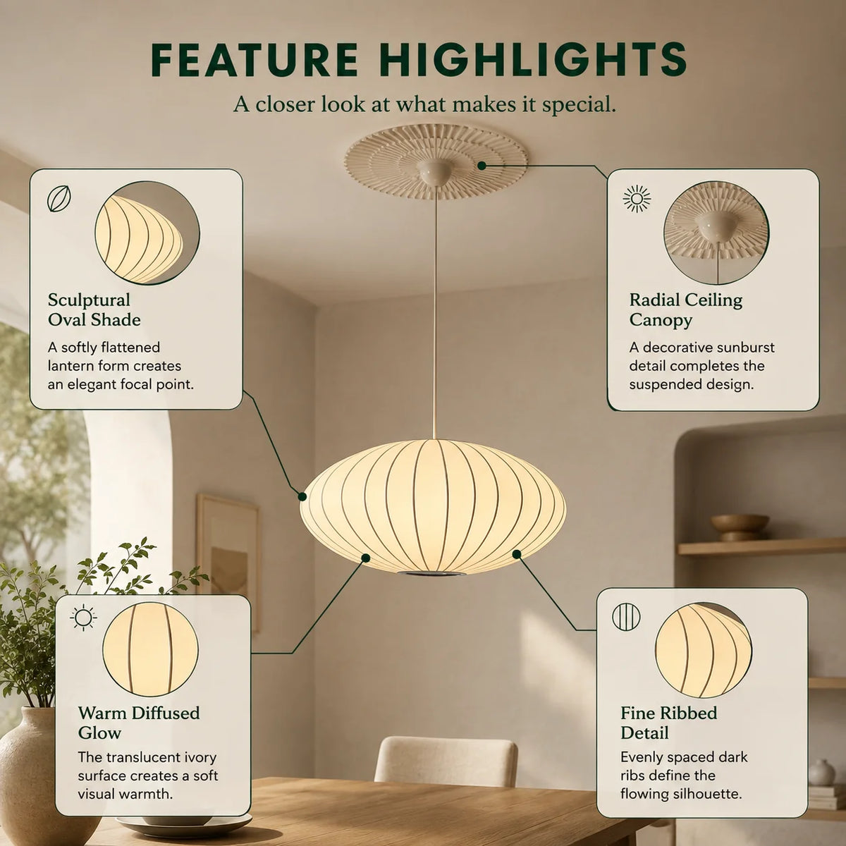 Pendant Light Ribbed Silk-Look Adjustable Brightness & Color Temp