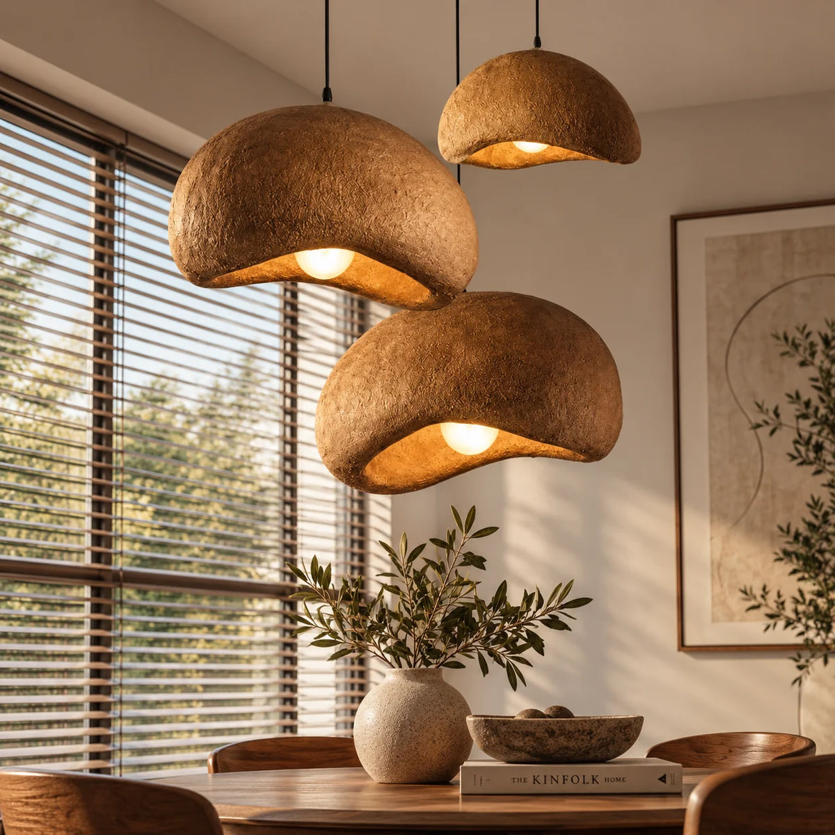 Pendant Light Sculpted Organic Shade Warm Earth-Tone Finish