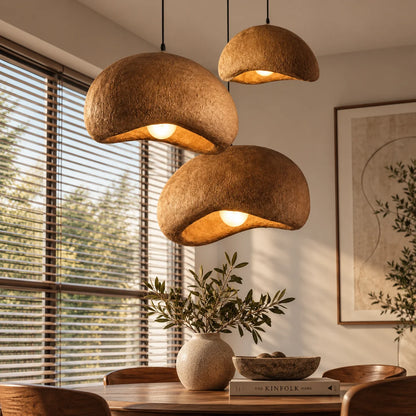 Pendant Light Sculpted Organic Shade Warm Earth-Tone Finish