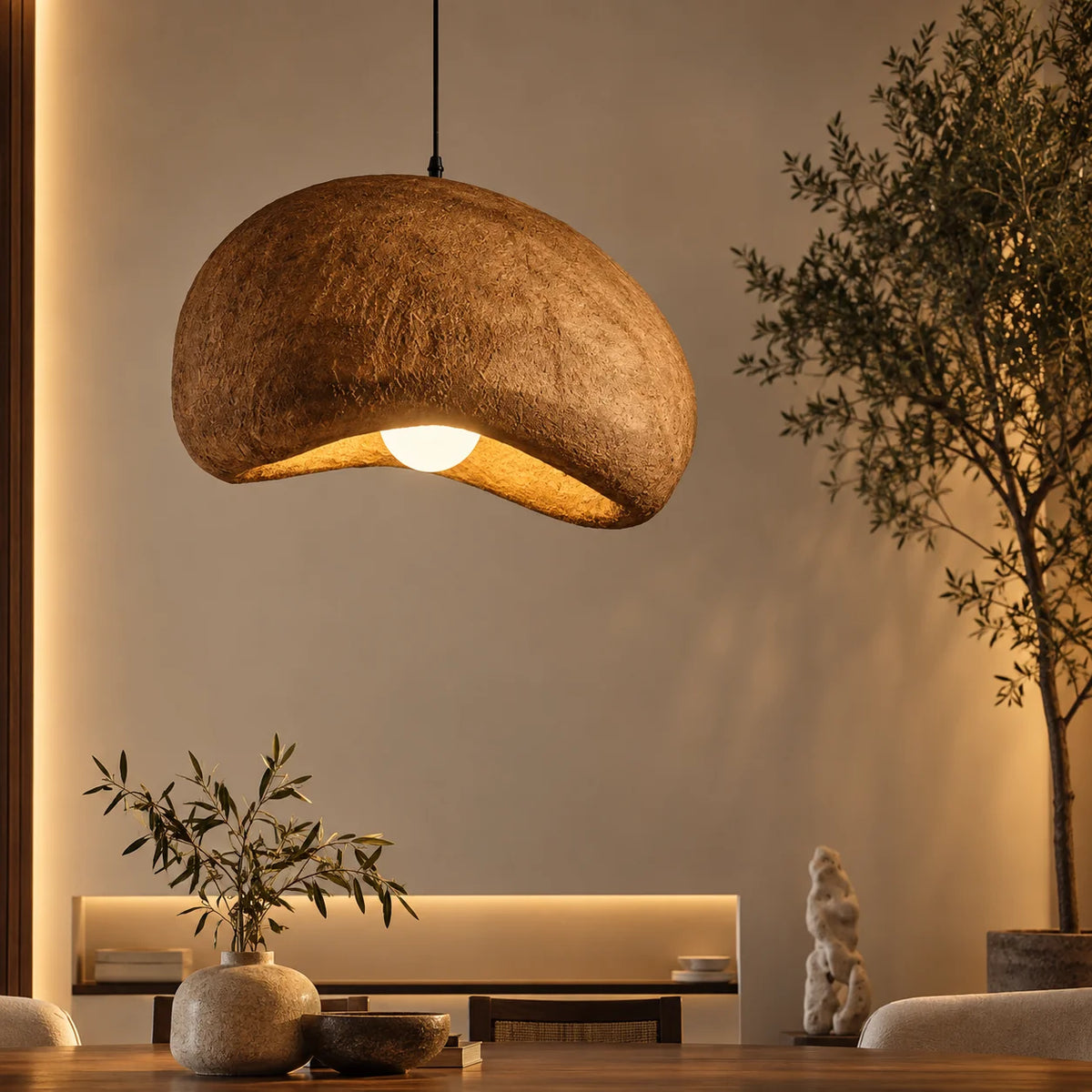 Pendant Light Sculpted Organic Shade Warm Earth-Tone Finish