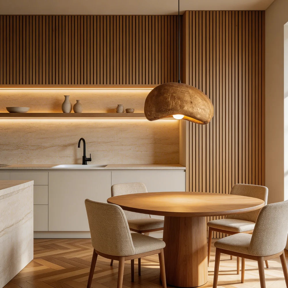 Pendant Light Sculpted Organic Shade Warm Earth-Tone Finish