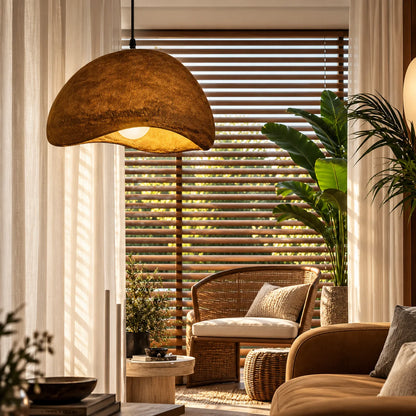 Pendant Light Sculpted Organic Shade Warm Earth-Tone Finish