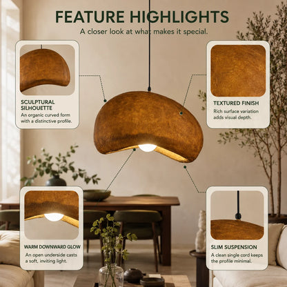 Pendant Light Sculpted Organic Shade Warm Earth-Tone Finish