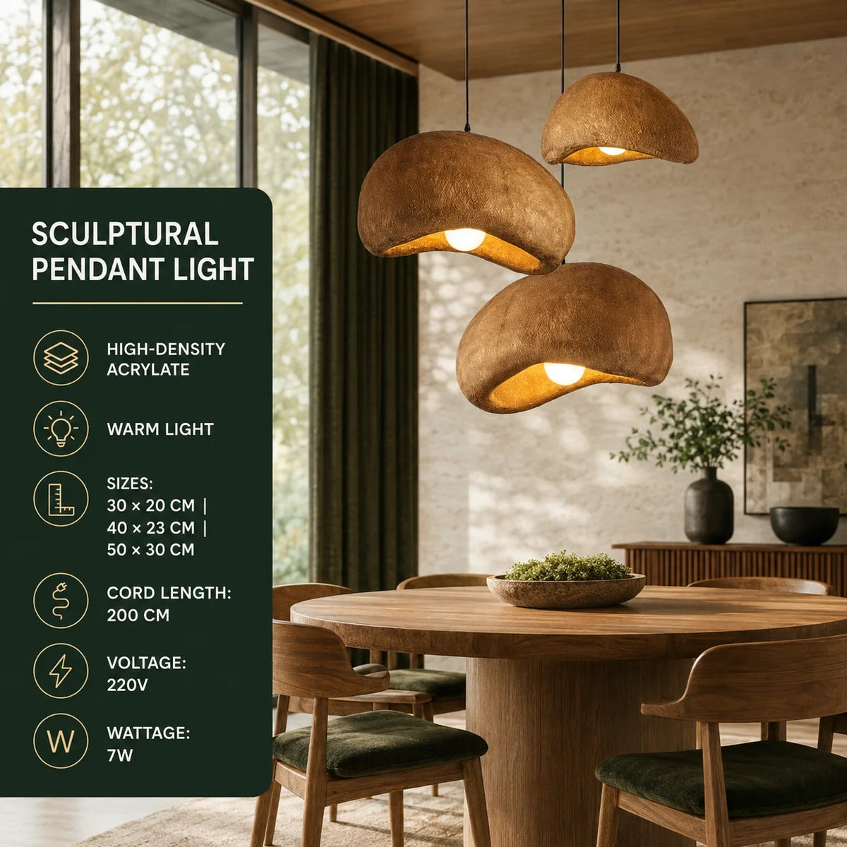 Pendant Light Sculpted Organic Shade Warm Earth-Tone Finish