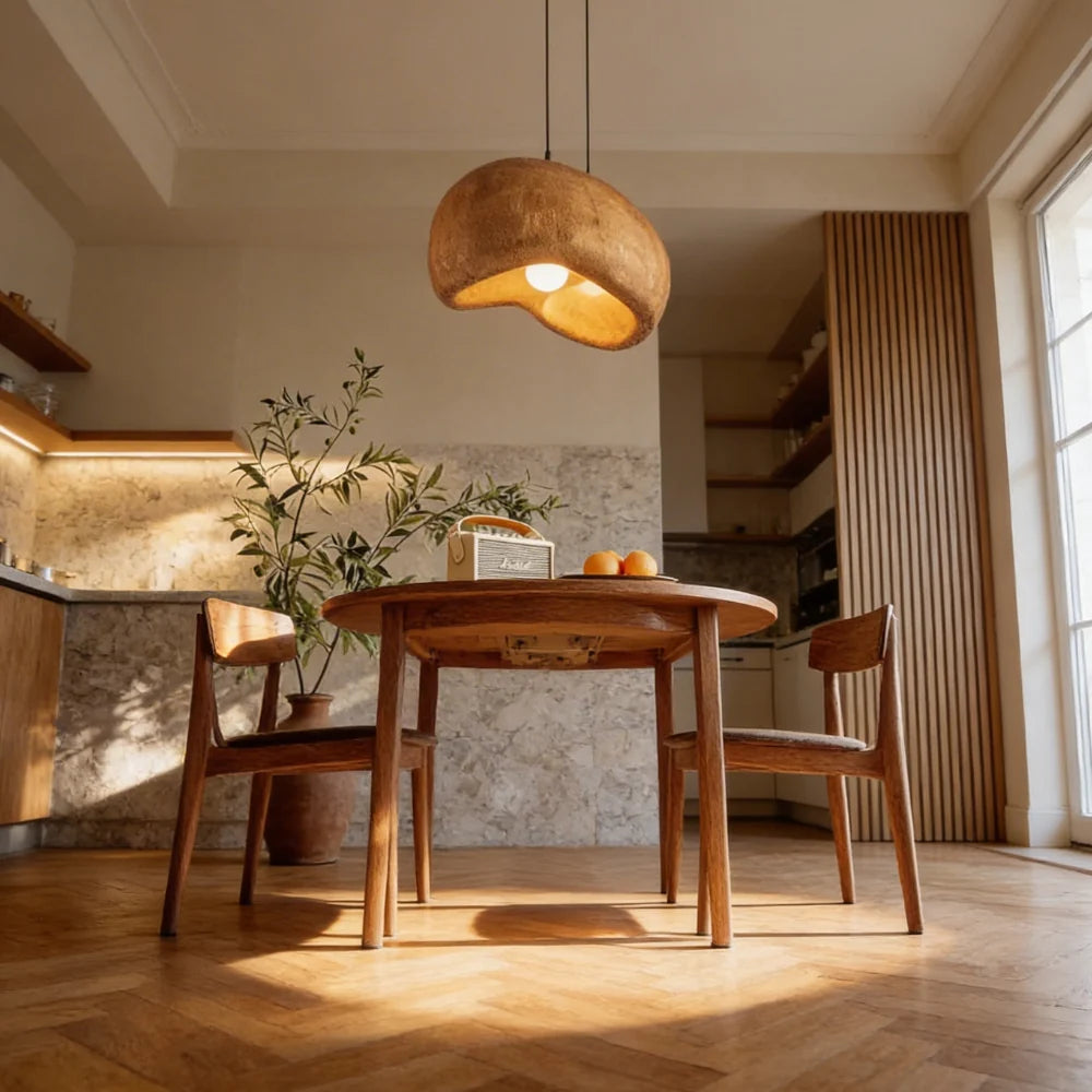 Pendant Light Sculpted Organic Shade Warm Earth-Tone Finish