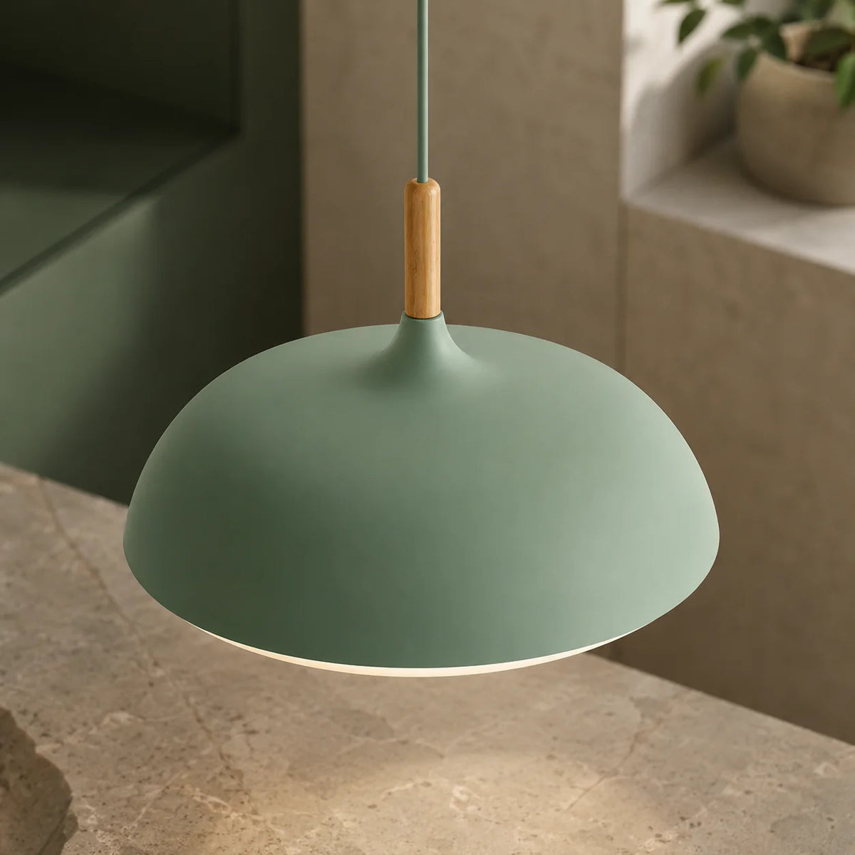 Pendant Light Soft Pastel Finish Wood Collar Adjustable Cord
