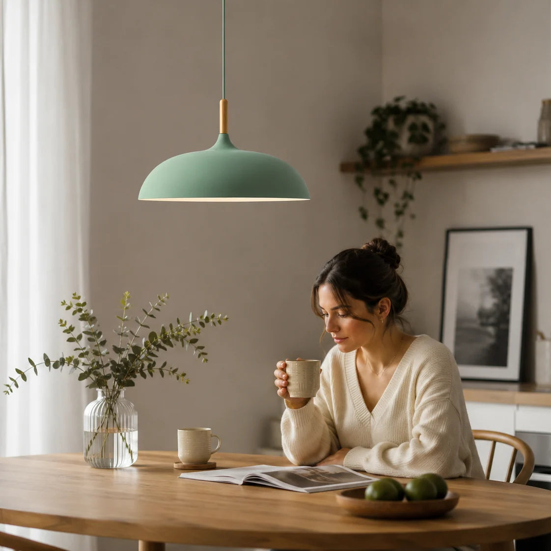 Pendant Light Soft Pastel Finish Wood Collar Adjustable Cord