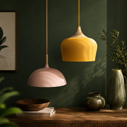 Pendant Light Soft Pastel Finish Wood Collar Adjustable Cord