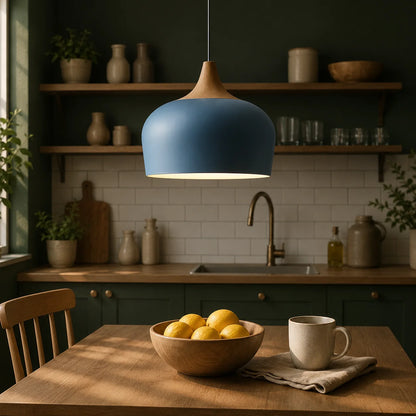 Pendant Light Soft Pastel Finish Wood Collar Adjustable Cord