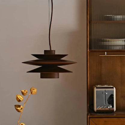 Pendant Light Tiered Sculptural Solid Rubberwood Dimmable