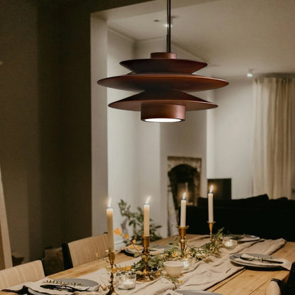 Pendant Light Tiered Sculptural Solid Rubberwood Dimmable