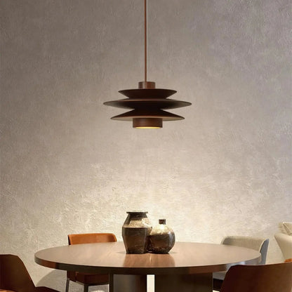 Pendant Light Tiered Sculptural Solid Rubberwood Dimmable