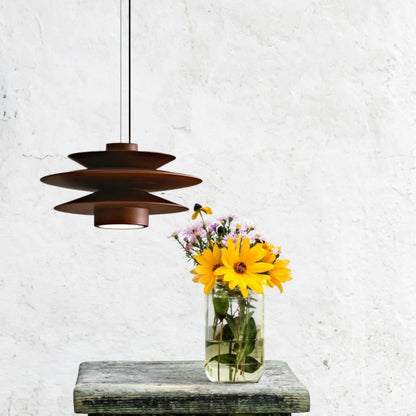 Pendant Light Tiered Sculptural Solid Rubberwood Dimmable