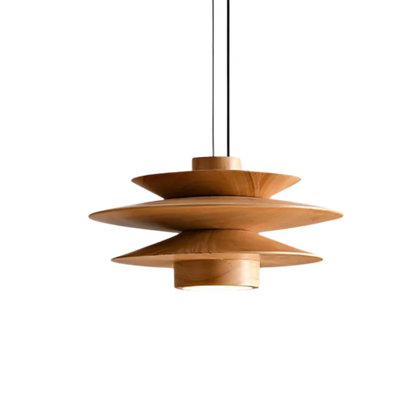 Pendant Light Tiered Sculptural Solid Rubberwood Dimmable